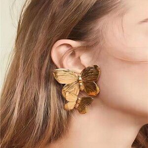 Gold Womens Butterfly Stud Earrings